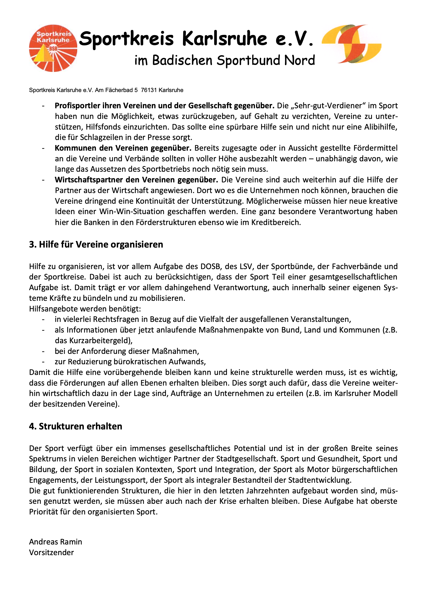 Der Beitrag des Sports und des Sportkreises in der Corona-Krise