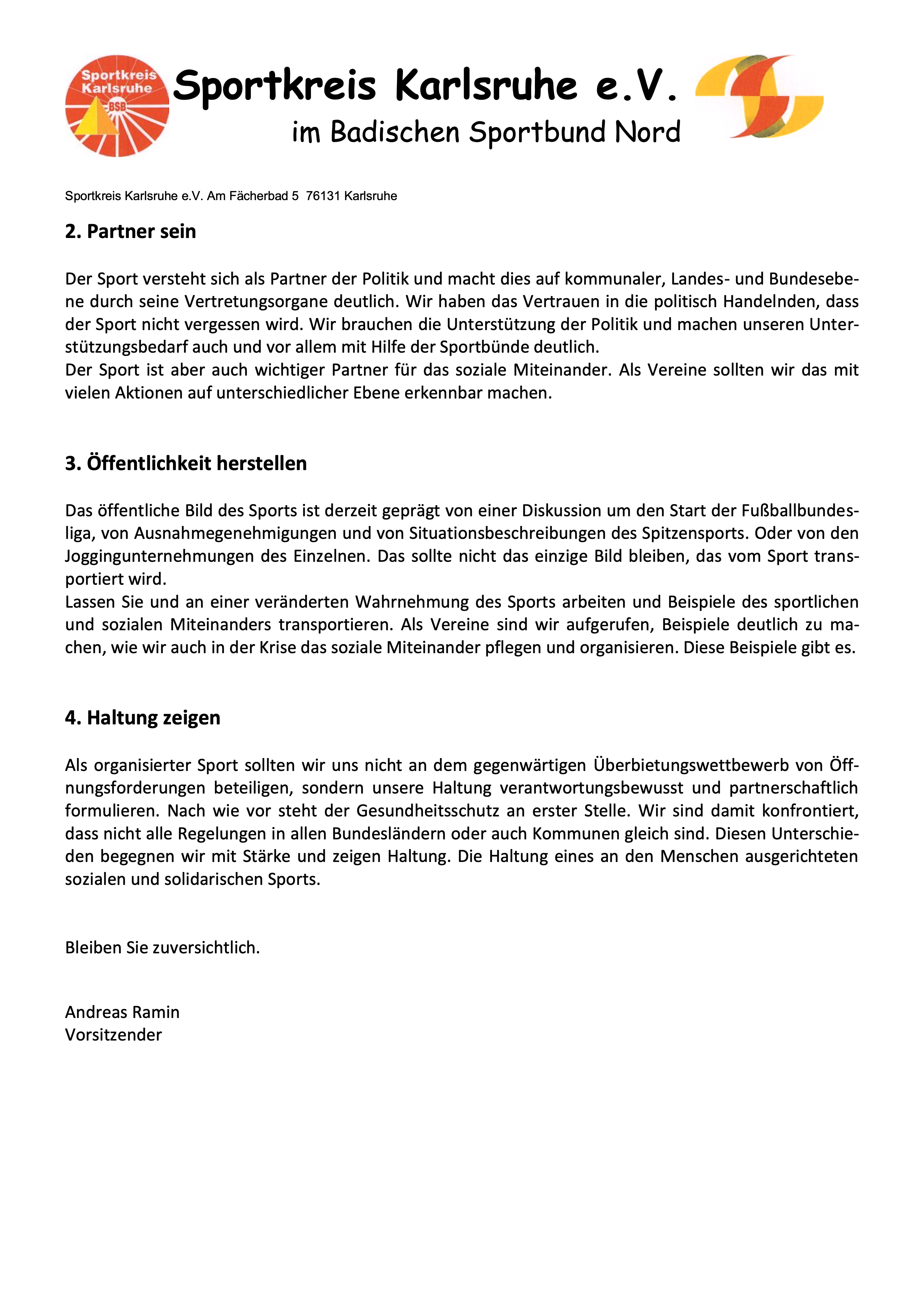 Der Beitrag des Sports und des Sportkreises in der Corona-Krise II