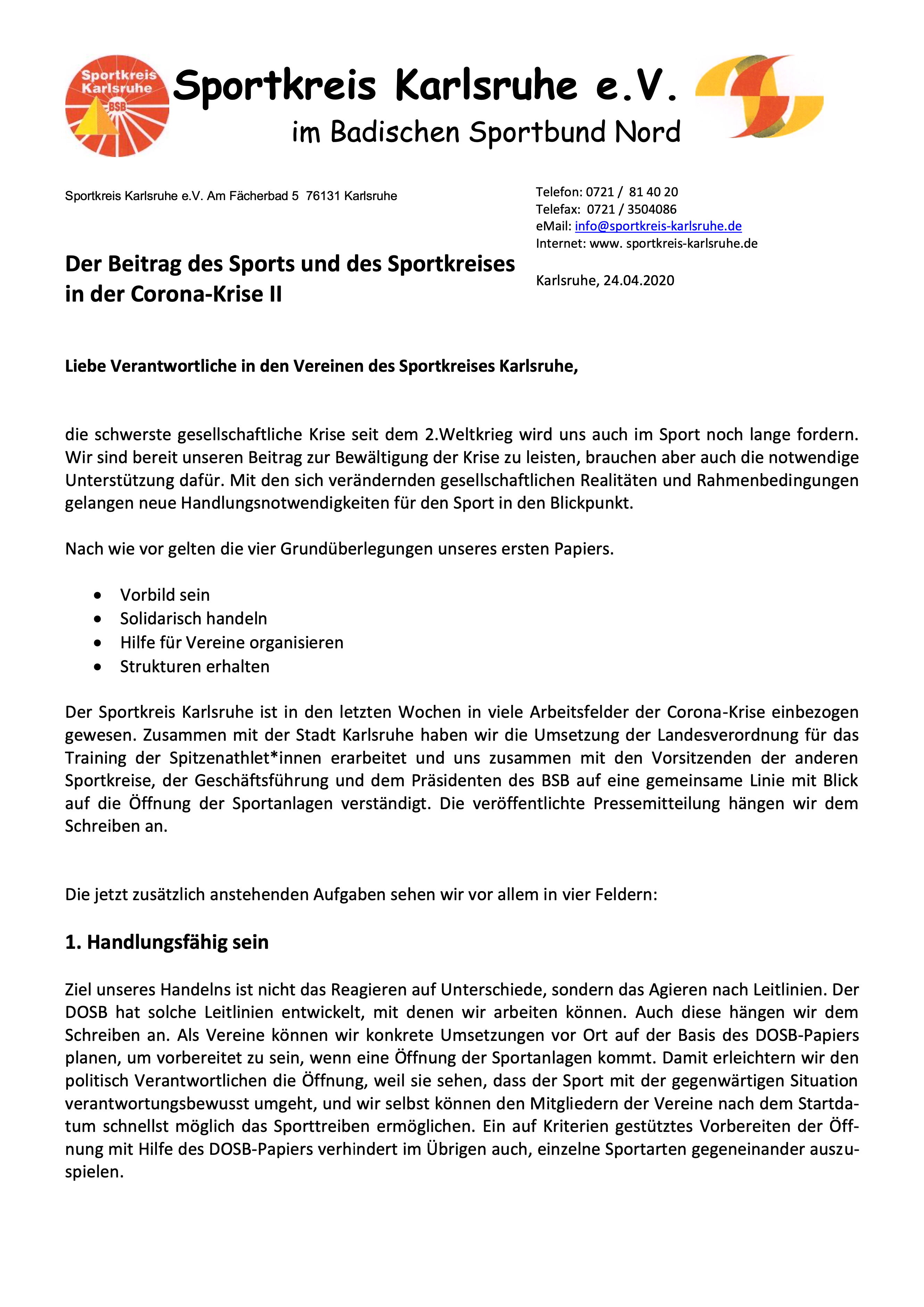 Der Beitrag des Sports und des Sportkreises in der Corona-Krise II