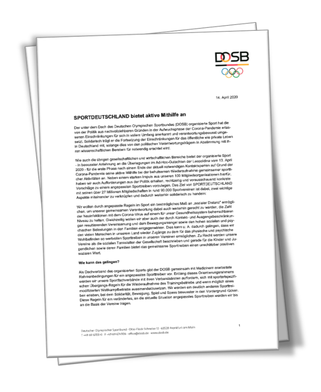 Positionspapier des Deutschen Olympischen Sportbundes: <br>SPORTDEUTSCHLAND bietet aktive Mithilfe an